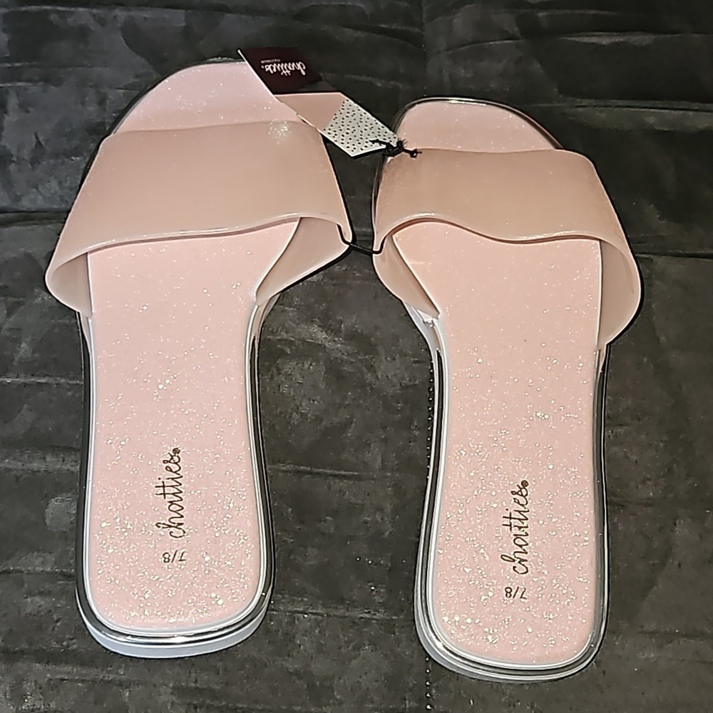 Chatties Women Light Pink Glitter Slide Sandals White Soles ManMade Size 7/8 M - Picture 3 of 8